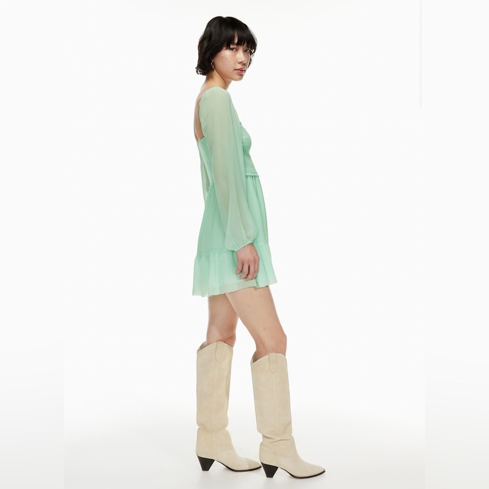 New Aritzia Wilfred Tempest Mini Dress Smocked chiffon mini dress - Picture 2 of 13